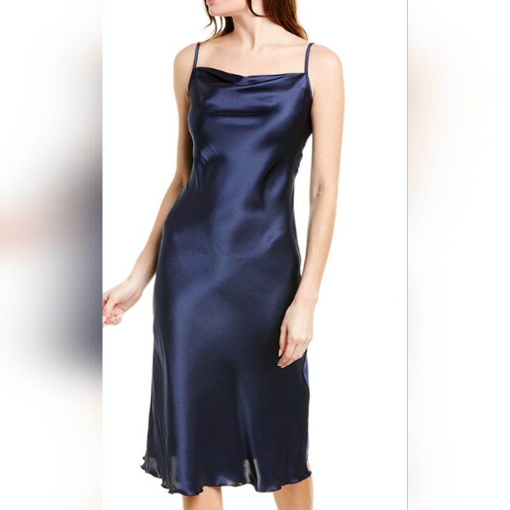 Bebe Solid Satin Bias Slip Dress Navy Size M